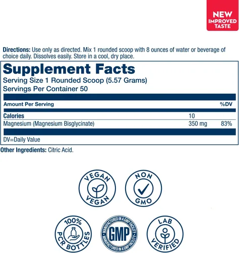 Vista 2 de SOLARAY Polvo de glicinato de magnesio de 350 mg – Suplemento de glicinato de magnesio de alta absorción – apoyo para huesos, músculos y relajación
