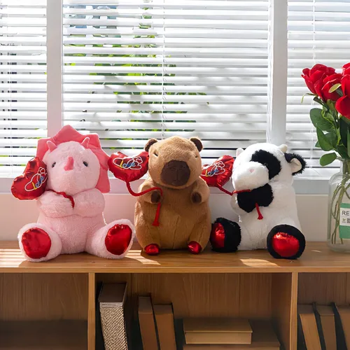 Vista 3 de HollyHOME Capybara - Peluche de San Valentín Capybara con globo rojo de amor para niños y novia, aniversario, San Valentín, cumpleaños, regalos
