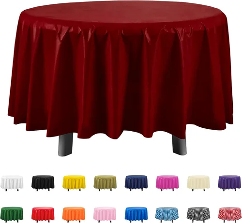 Vista 7 de Eleclassi Negro Paquete de 12 Manteles Redondos de Plástico Desechables Premium - Manteles de Mesa de Plástico Redondos de 84 Pulgadas para Fiestas