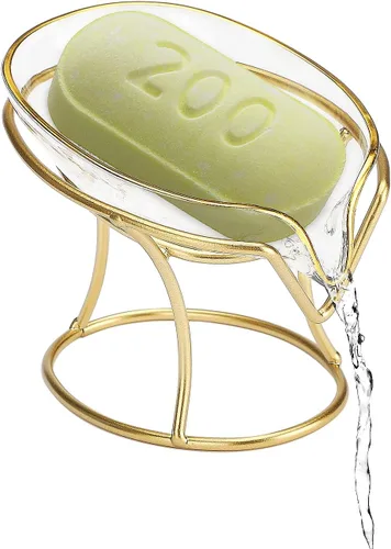 Vista 6 de Jabonera de barra autodrenante, bandeja de jabón decorativa para baño con marco de hierro dorado, caja de jabón creativa para baño, fregadero