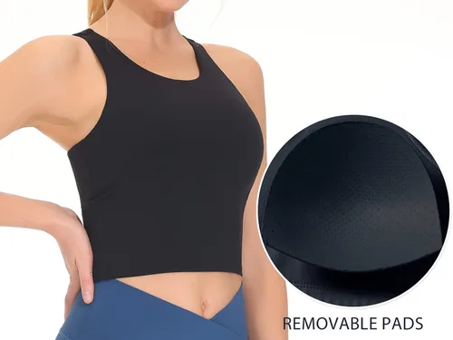 Vista 4 de THE GYM PEOPLE Brasier deportivo de espalda cruzada para mujer, con cuello alto y relleno extraíble, para entrenamiento, yoga
