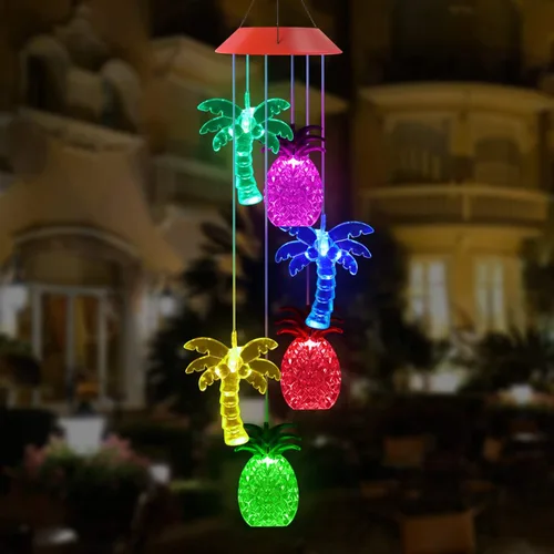 Vista 7 de Solawindchime Campanillas de viento de piña, árbol de coco, regalos para mujeres, campanillas de viento solares que cambian de color, luces solares