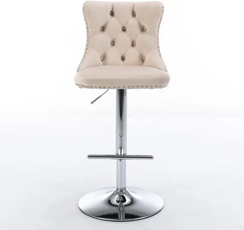 Vista 6 de Taburetes de bar giratorios de terciopelo ajustables para asiento de 25 a 33 pulgadas, modernos taburetes de bar tapizados con base cromada