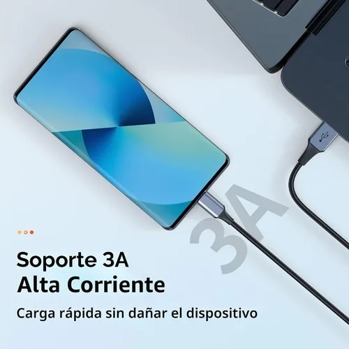Vista 2 de Paquete de 3 cables USB-C (3 pies/6 pies/6 pies), cable de carga rápida USB A a USB-C, trenzado de nailon, compatible con 17/16/15 Pro Max, Galaxy
