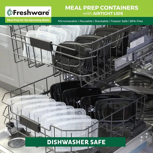 Vista 7 de Freshware - Contenedores de preparación de comida [15 unidades] con 1 compartimento para almacenar comida, con tapas, caja Bento, libre de bisfenol