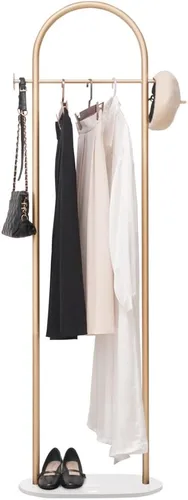 Vista 9 de Perchero dorado con base de mármol, moderno perchero de metal para dormitorio, perchero de pie resistente para bolsa, sombrero, bufanda, chaqueta