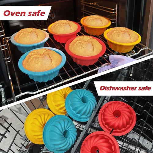 Vista 6 de Webake Juego de 6 moldes de silicona para tartas de 4 pulgadas, antiadherentes, sin BPA, para hornear, magdalenas, cupcakes