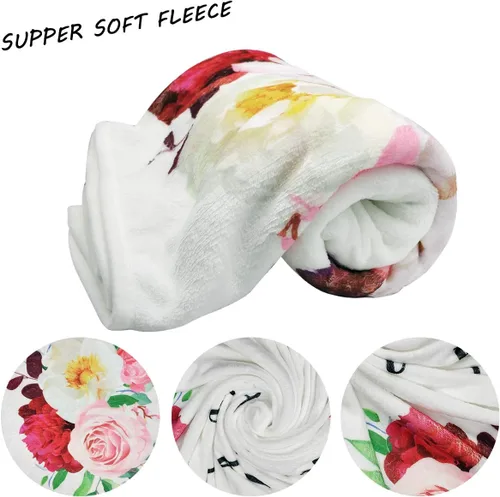 Vista 2 de Manta de hito mensual para bebé niña, manta floral para el mes del recién nacido, regalo personalizado para ducha, forro polar de felpa suave