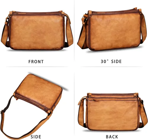 Vista 4 de IVTG Bolso de mensajero de cuero genuino para hombre, bolso cruzado de hombro, casual, mochila de día, bolso de trabajo, negocios, diario