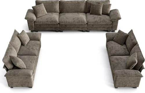 Vista 13 de PHI VILLA Conjuntos de sofás modulares Cloud, juego de sofá seccional de 2 piezas con sofá cama, sofá cómodo de 3 plazas para sala de estar y Ceniza