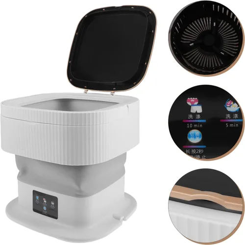 Vista 9 de Mini lavadora portátil compacta plegable con modos de secado giratorio para ropa, ropa interior, calcetines, limpieza eficiente silenciosa