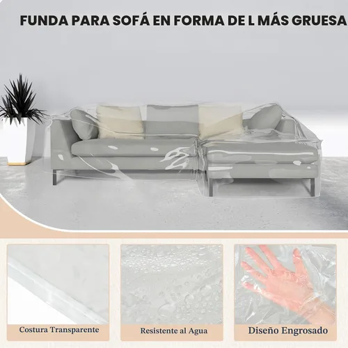 Vista 3 de Fanfanwin Funda transparente para sofá en forma de L de 106" x 59" x 42" Funda gruesa y resistente impermeable de vinilo para sofá seccional