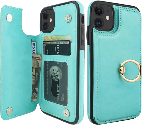 Vista 16 de ONETOP Funda tipo cartera para iPhone 11 con tarjetero de crédito, color Negro