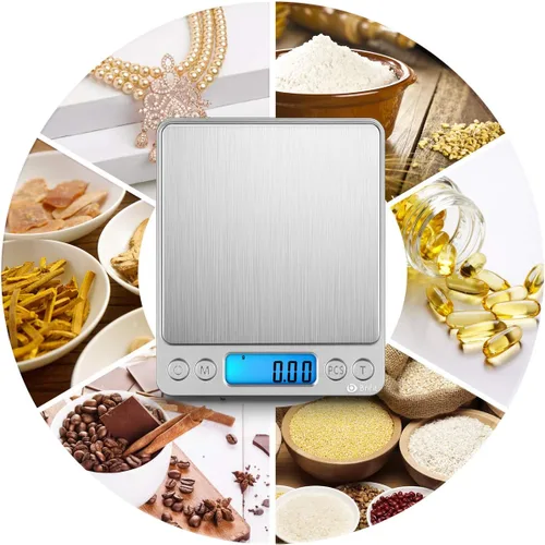 Vista 4 de AMIR - Báscula digital de cocina, báscula de joyería de bolsillo de 17.64 oz/0.00 oz, peso de calibración de 3.53 onzas, báscula de alimentos