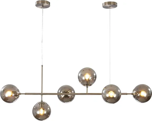 Vista 10 de KCO Lighting Lámpara de Araña Sputnik Moderna de Globo de 6 Luces Latón Dorado Lámpara de Araña Colgante Lineal Iluminación de Cristal Ahumado