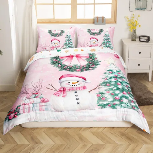 Vista 20 de Juego de funda de edredón con diseño de ciervo de cabaña, tamaño twin, juego de ropa de cama rústica de tablón de madera de árbol de Navidad