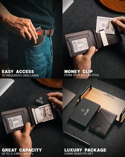 Vista 43 de Zitahli - Billeteras delgadas RFID para hombres, billetera de cuero flexible con clip de dinero, cartera minimalista con bolsillo frontal
