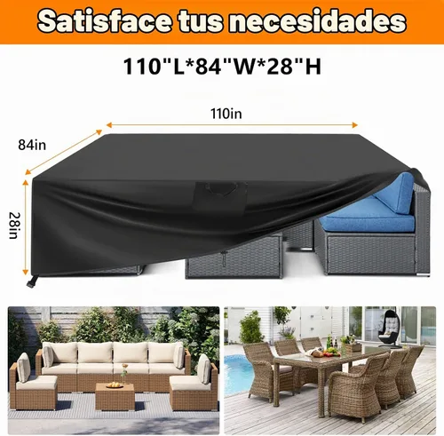 Vista 3 de Fundas impermeables para muebles de patio, 110 pulgadas de largo x 84 pulgadas de ancho x 28 pulgadas de alto, fundas resistentes para muebles