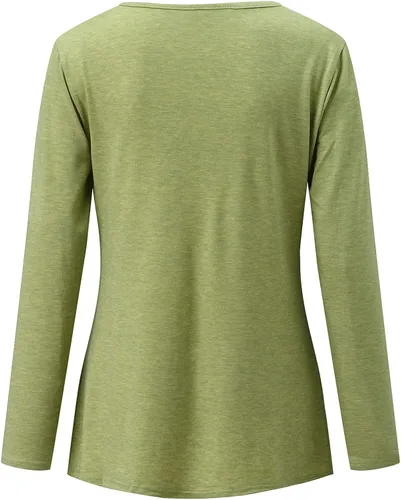Vista 3 de Camiseta de manga larga con cuello redondo y dobladillo irregular con botones laterales para mujer