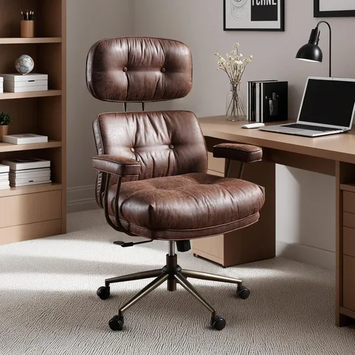 Vista 19 de Silla ergonómica de oficina giratoria de piel sintética para oficina en Marrón