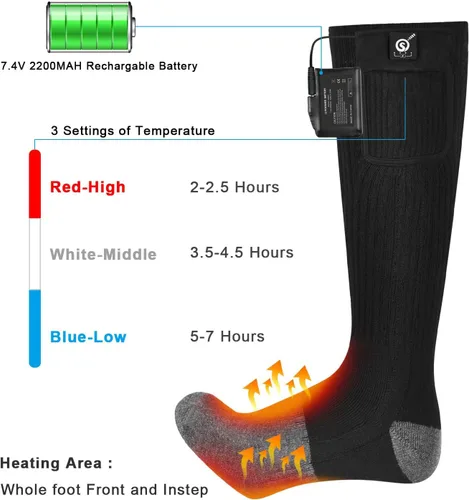 Vista 2 de SNOW DEER Calcetines calefactables, calentador de pies eléctrico con batería recargable para hombres y mujeres, invierno, esquí, caza, camping