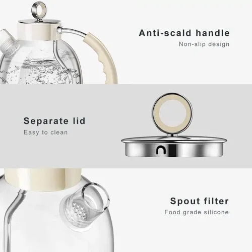 Vista 2 de ASCOT Hervidor eléctrico, caldera de té eléctrica de vidrio, regalos para hombres/mujeres/familia, calentador de té de vidrio de borosilicato de 1.5