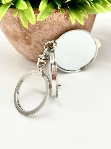 Vista 2 de RBN Llavero de espejo compacto para bautizo, recuerdos, bautizo, diseño de bebé, maquillaje compacto para primera comunión, 12 unidades, Siliver