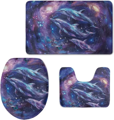 Vista 32 de HUGS IDEA Alfombra de baño, alfombra de baño, alfombra de baño, diseño de bandera estadounidense, mariposa, floral, juego de tapetes de baño
