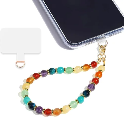 Vista 12 de Correa de muñeca con cuentas de mármol para mujer, diseño desmontable 304 Steel Core, detachable phone wristlet with tether tab, keeps your phone