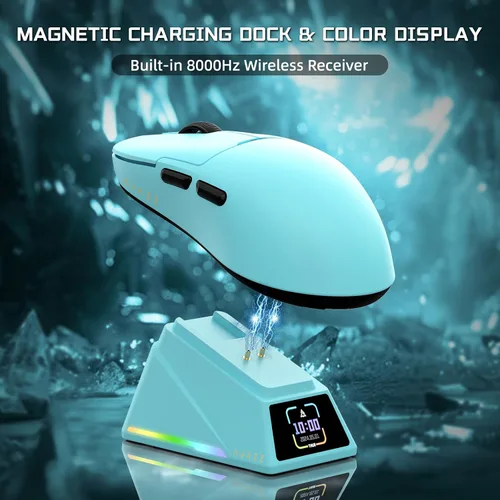 Vista 3 de AJAZZ AJ159 APEX - Mouse inalámbrico para juegos con base de carga magnética, mouse ligero BT/2.4G/USB-C con cable, sensor óptico PAW3950APEX 42K