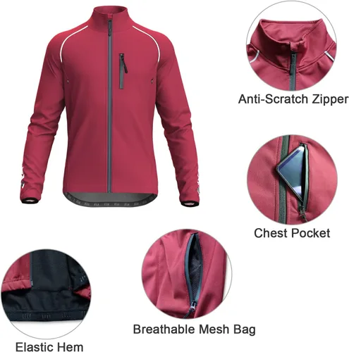 Vista 2 de Cycling Jackets for Men, Reflective Running Jacket Men Winter Cold Weather Cycling Clothing Full Zip with Pockets