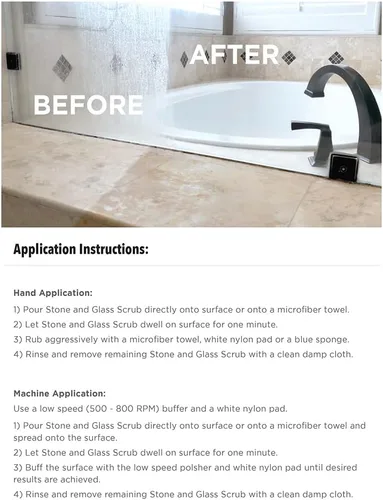 Vista 5 de Stone Pro Exfoliante de piedra y vidrio, removedor de manchas de agua dura, elimina manchas en vidrio, piedra natural, cuarzo y accesorios de metal