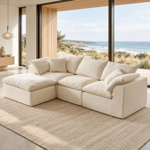 Vista 10 de Sofá modular en forma de L de 102 pulgadas para sala de estar, moderno sofá modular con otomana, cómodo sofá de espuma viscoelástica de felpilla sin