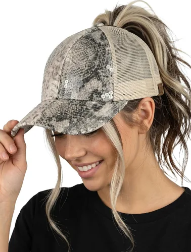 Vista 75 de Funky Junque - Sombrero de cola de caballo para mujer, gorra de béisbol con ajuste ajustable y cola de caballo alta cruzada para uso diario Paquete