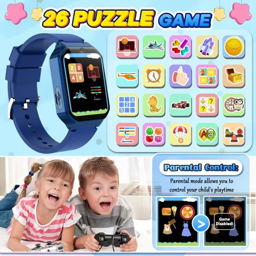 Vista 3 de Reloj inteligente para niños de 6 a 12 años, juguetes con 26 juegos, reproductor de música, pantalla táctil HD de 1.69 pulgadas, cámara de video