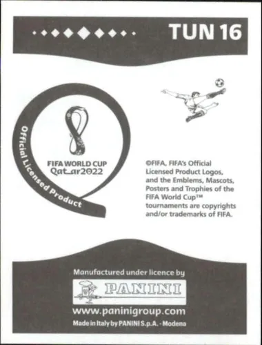 Vista 2 de 2022 Panini World Cup Soccer Sticker #TUN16 Ellyes Skhiri Tunisia Group D Official Qatar WC Album Sticker in Raw (NM or Better) - Measuring 2 Inches