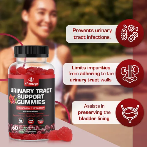 Vista 9 de Gomitas de arándanos con D-manosa, enjuague urinario con polvo de hibisco, 60