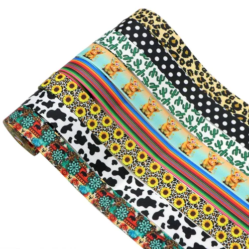 Vista 2 de David accessories Cinta de grogrén de hojas de 1 pulgada de ancho x 40 yardas en total, 8 rollos de 5 yardas para bricolaje hecho a mano, lazo