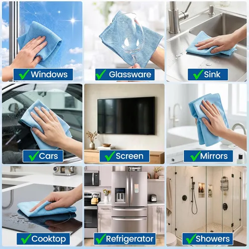 Vista 8 de Niveaya Paño de limpieza de vidrio de microfibra, paños multifuncionales reutilizables sin pelusas, paño de limpieza de ventana de ducha de acero