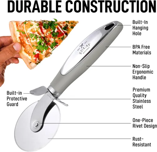 Vista 4 de Zulay Kitchen Cortador de pizza de alta calidad, rueda de acero inoxidable duradera, fácil de limpiar, fácil de usar, súper afilado con mango