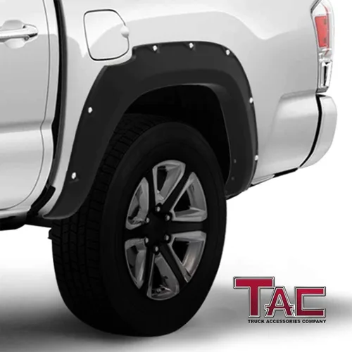 Vista 2 de TAC - Cubiertas de guardabarros compatibles con Toyota Tacoma Truck Off-Road 2016-2023, 4 piezas, negro mate, liso, delantero y trasero