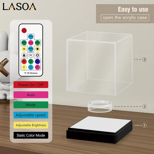Vista 6 de LASOA Vitrina de béisbol con luz LED RGBW, caja de exhibición de acrílico para recuerdos, protección UV, a prueba de polvo para pelota autografiada