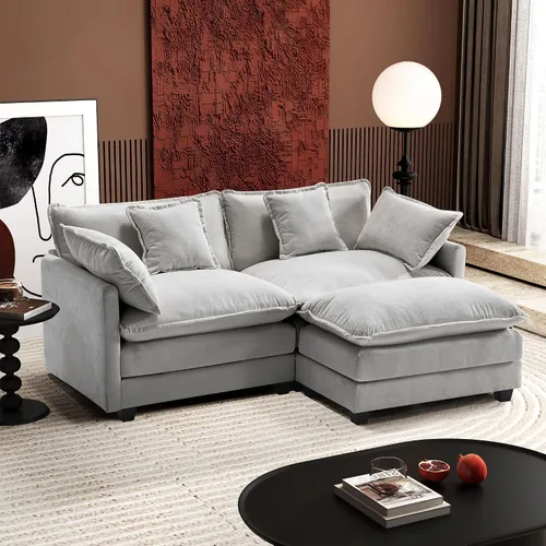 Vista 39 de Ihanherry - Sofá de nube de 3 plazas en L, modular, de asiento profundo, para sala de estar, cómodo cojín de asiento tapizado de doble capa, tela
