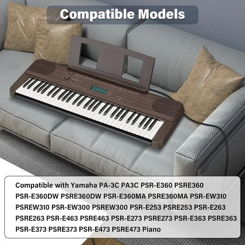 Vista 2 de Cargador para piano Yamaha PA-3C PSR-E360 PSR-E360MA PSR-EW310 PSR-E253 UL Adaptador de CA de fuente de alimentación de 12 V para Yamaha PSR-E263
