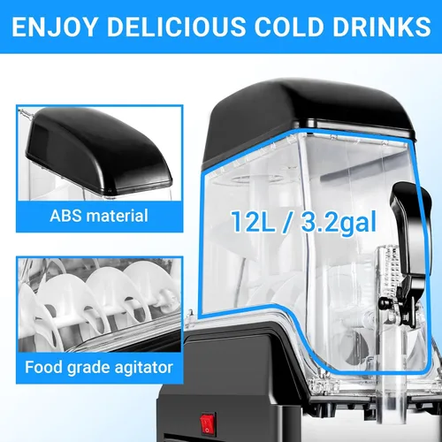 Vista 6 de LEEVOT Máquina comercial de granizado – Tanques de 12L Máquina de Margarita Máquina congelada para Restaurante Bar Fiesta – 550W Acero inoxidable
