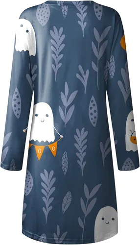 Vista 4 de Vestido de Halloween para mujer casual holgado manga larga con estampado para disfraz