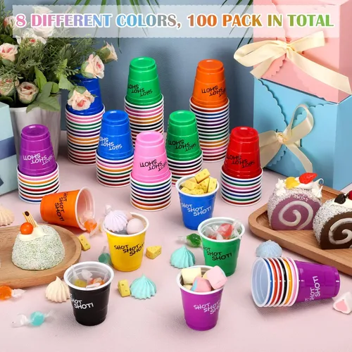 Vista 3 de Lounsweer 100 vasos de plástico de 2 onzas, vasos desechables de 2 onzas, mini vasos de fiesta de 2 onzas para despedida de soltera, cumpleaños