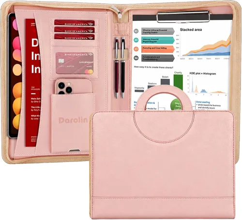 Vista 11 de Cartera Darolin de piel con cremallera, cartera con [asa oculta] y [portapapeles], cartera para conferencias de negocios, carpeta para bloc