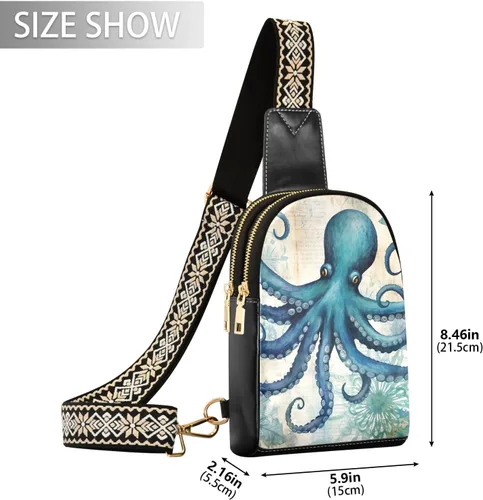 Vista 3 de Sling Backpack Octopus Vintage Sling Bag for Women Crossbody Shoulder Bag Leather Fanny Pack Chest Bag for Travel Hiking 202A1793