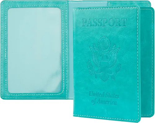 Vista 9 de Funda de cuero para pasaporte - Cartera de pasaporte de viaje para mujeres y hombres, artículos esenciales para el aeropuerto con protector, Negro